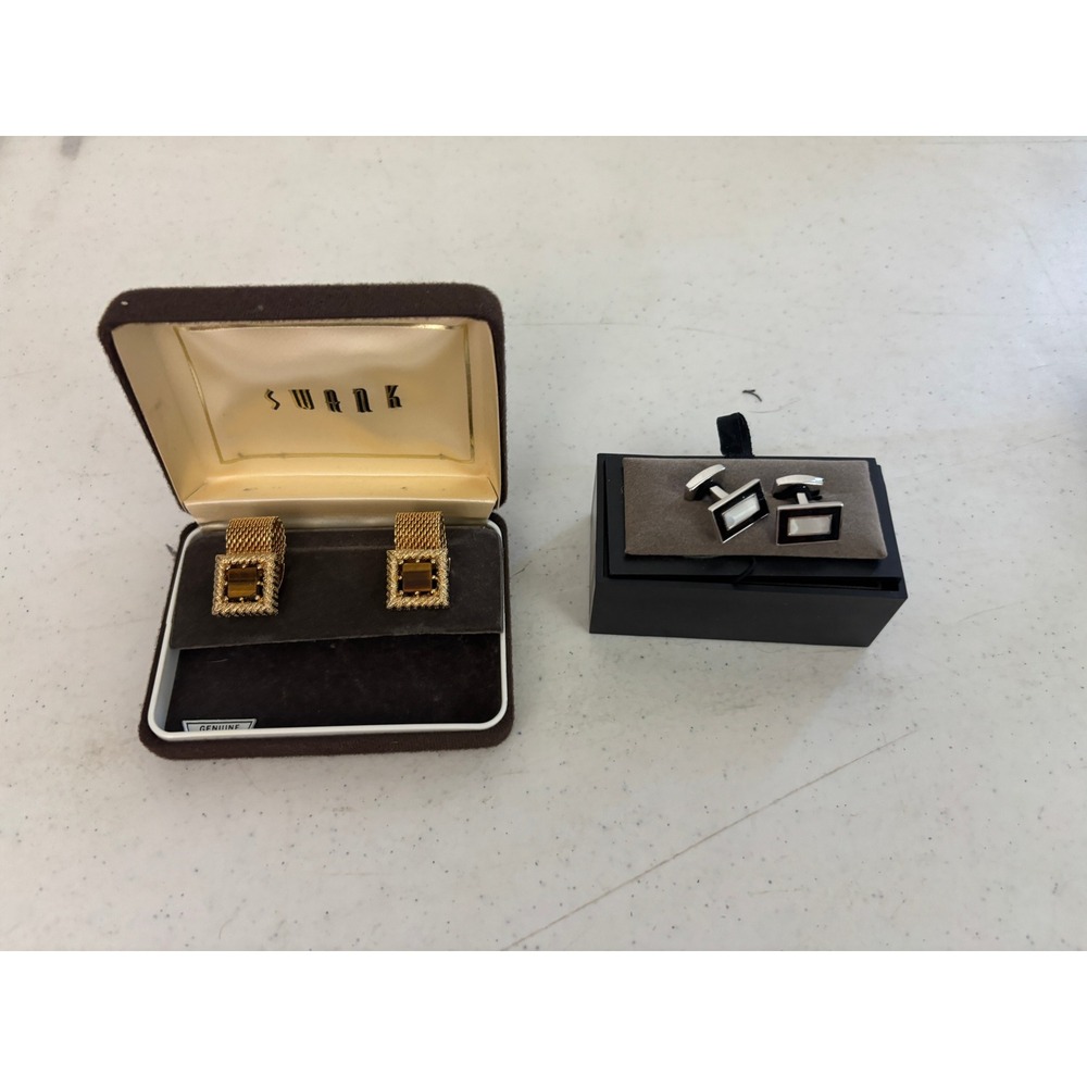 Vintage Swank Tiger Eye Cufflinks + MOP Cufflinks 2 Pair Lot NOS Box